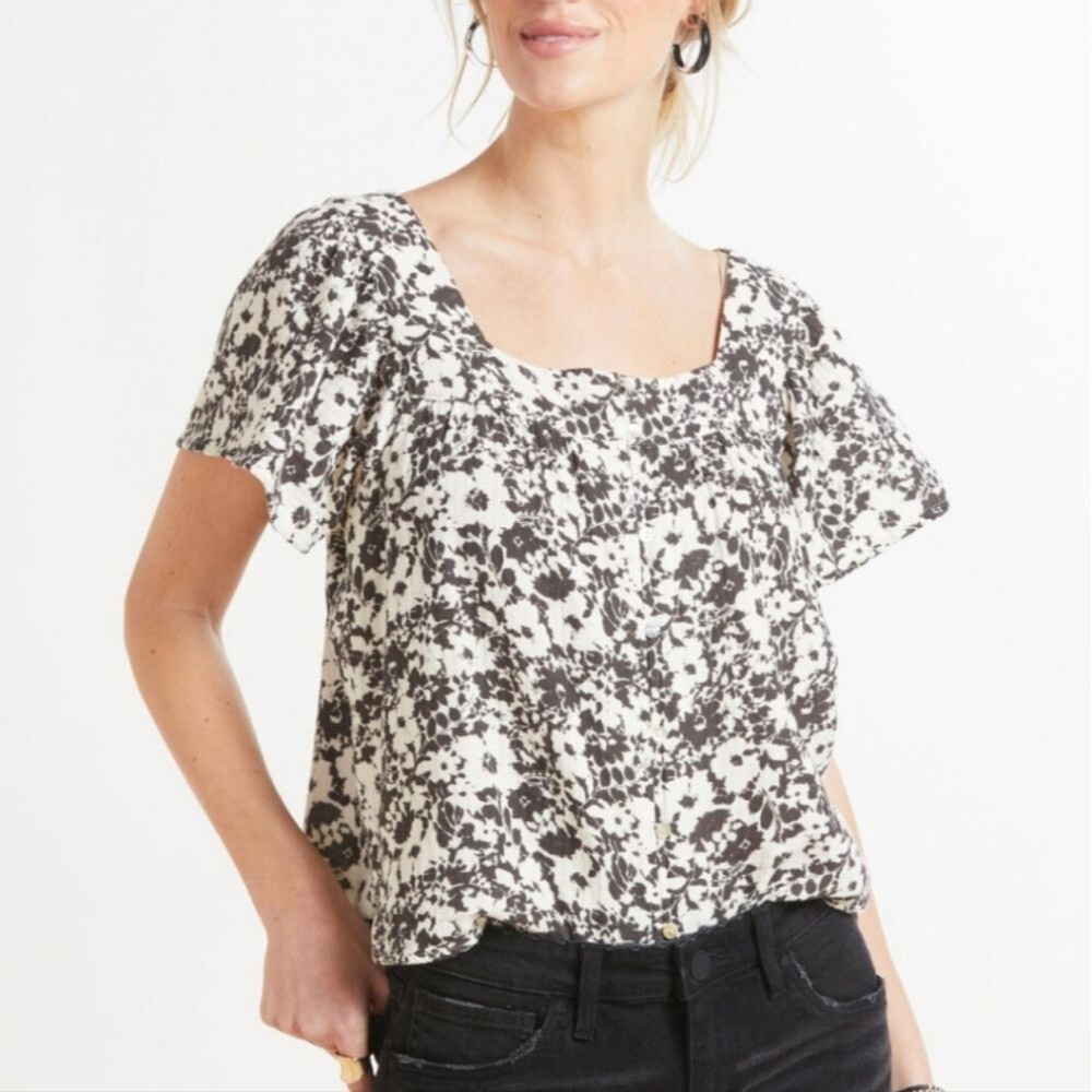 Rails Magnolia Top Cameo Floral Size Small Gauzy Cotton Cream & Black